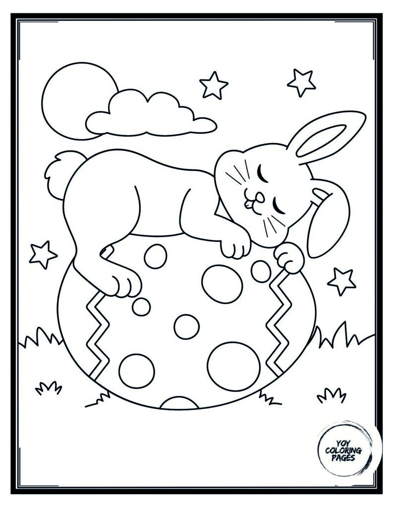 Cute Easter Bunny Hiding Eggs Coloring Page pdf