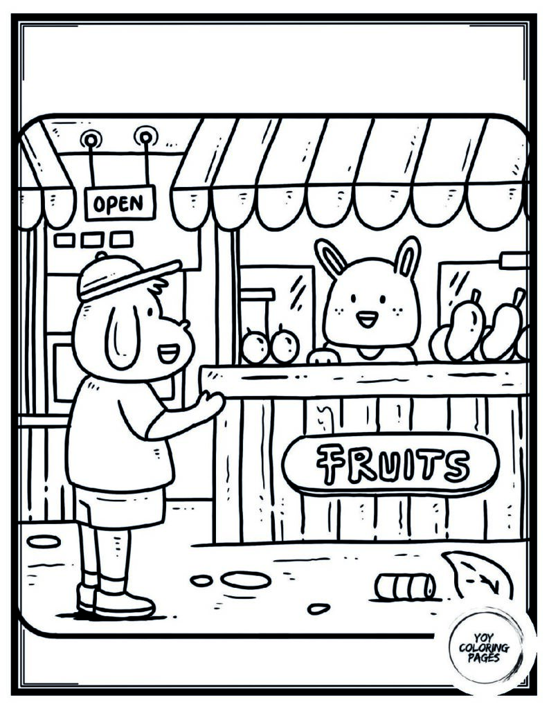 Cute Paris Cobblestone Street with Shops Coloring Page 1 pdf