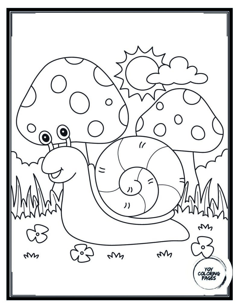 Cute Snail Among the Flowers Coloring Page pdf