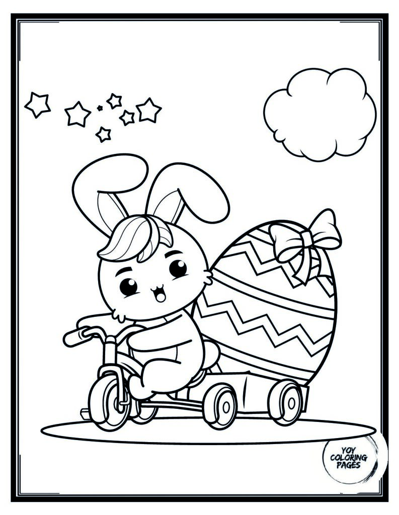 Easter Bunny Pushes Cart of Eggs Coloring Page pdf