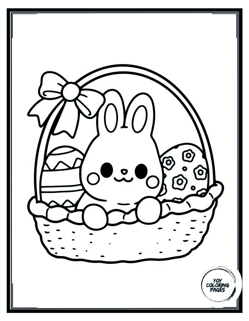 Easter Bunny in Easter Basket Coloring Page pdf