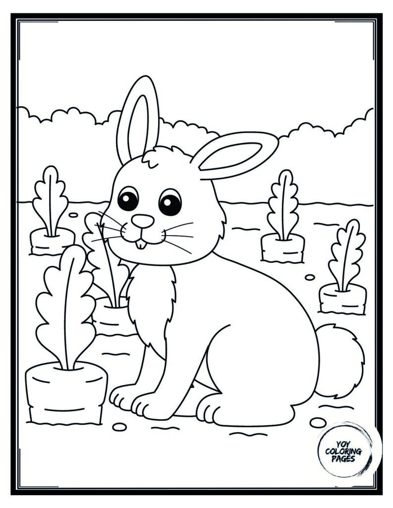 Easter Bunny in Flower Garden Coloring Page pdf