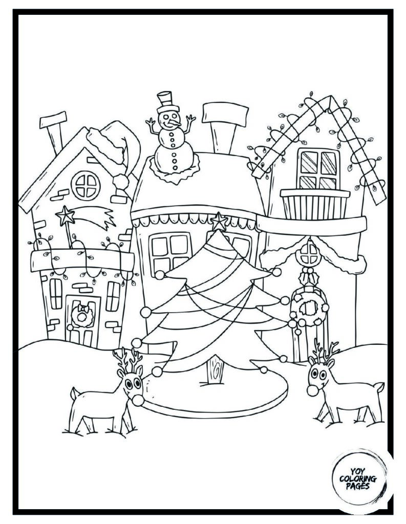 Elves Decorating Christma Tree Coloring Page pdf