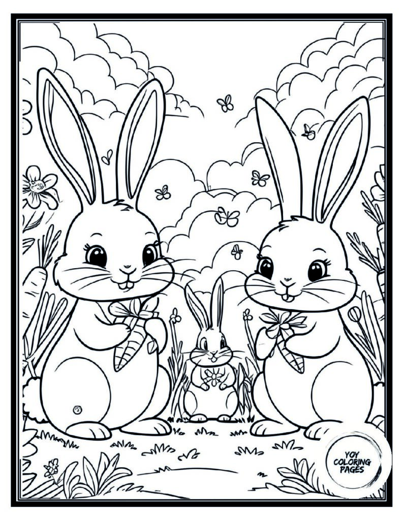 Family Bunny Scenes coloring page 2 pdf