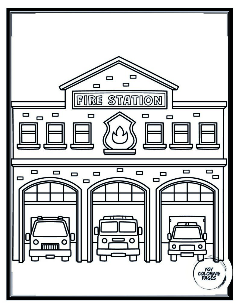 Fire Station Coloring Page for Kids pdf