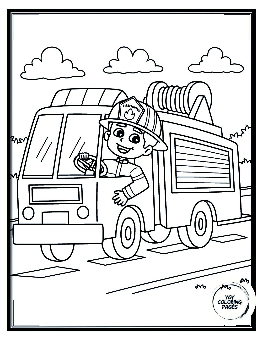Firefighters and Fire Engine Coloring Page 1 pdf
