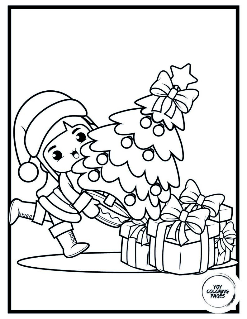 Folk Art Christmas Tree Coloring Page pdf