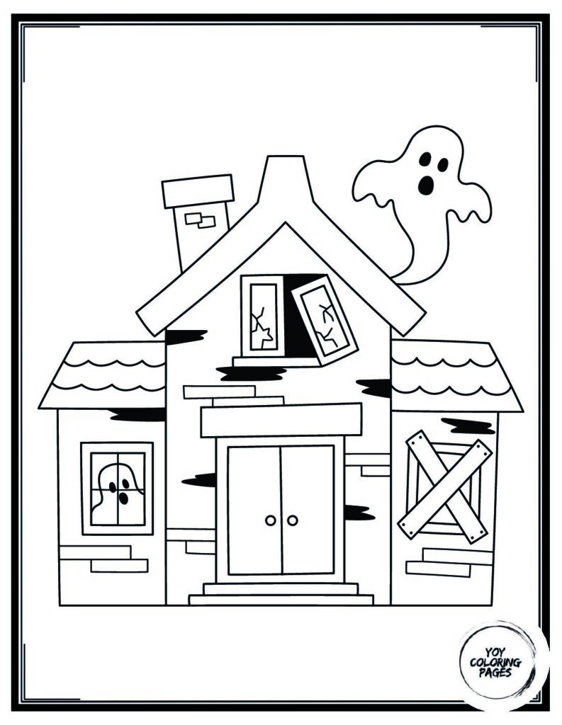Ghost Taking a Selfie in a Haunted House Coloring Page 1 pdf