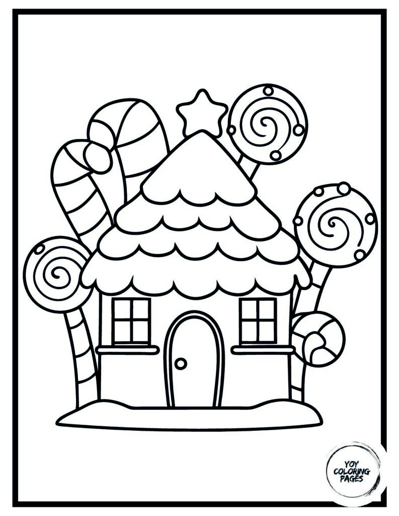 Kawaii Christmas Tree with Candy Canes Coloring Page pdf