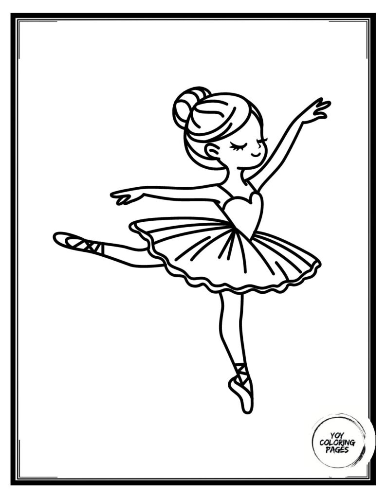 Pretty Ballerina Dancing on Stage Coloring Page for Kids 1 pdf