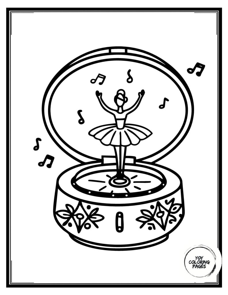Pretty Ballerina Music Box Coloring Page for Kids 1 pdf