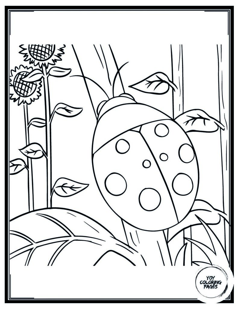 Pretty Flowers and Cute Ladybugs Coloring Page 1 pdf