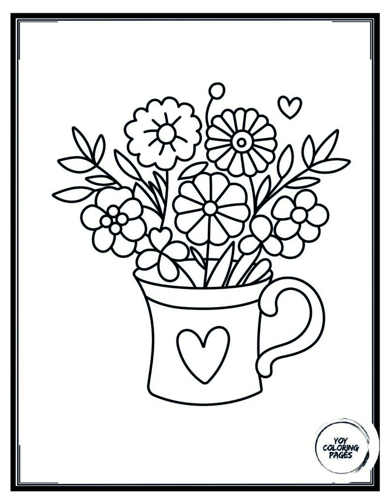 Pretty Spring Flowers in a Vase Coloring Page pdf
