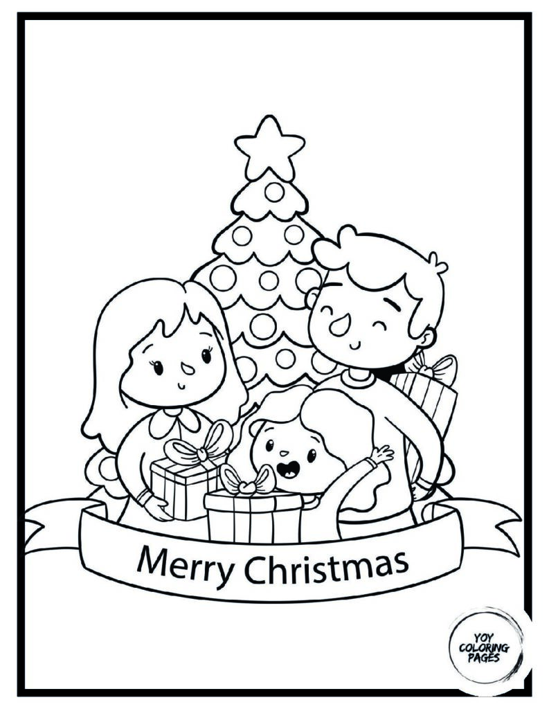 Santa Leaving Presents Under the Tree Coloring Page 1 pdf