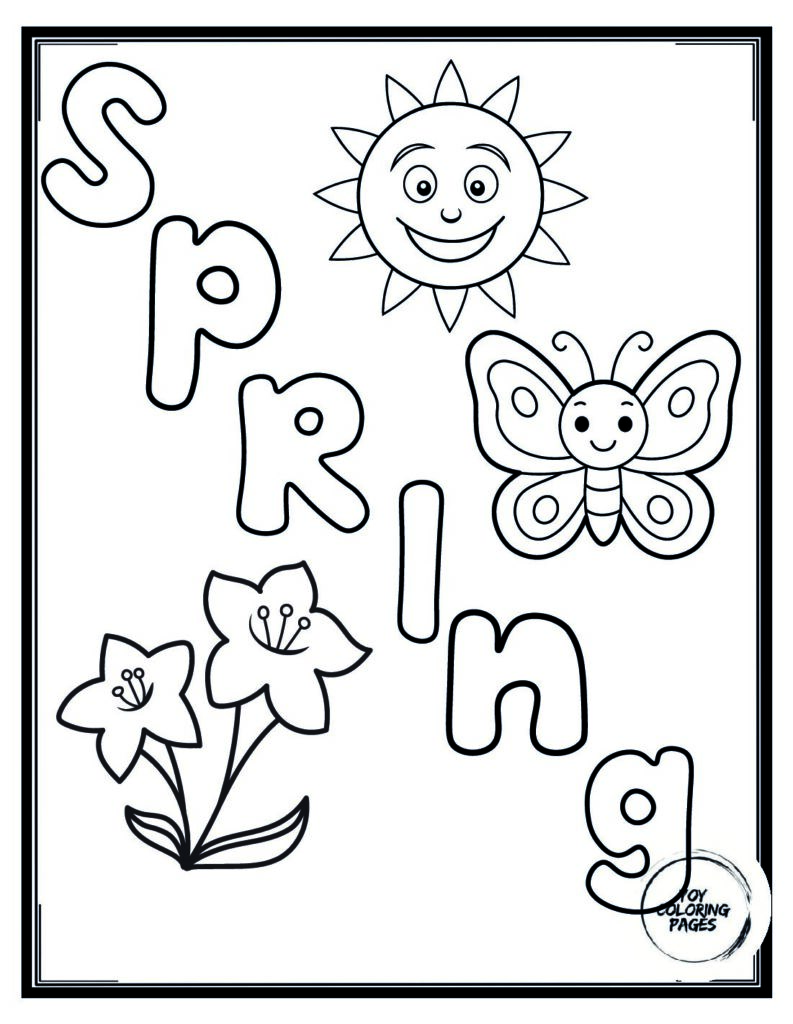 Spring Letters Doodle Coloring Page pdf