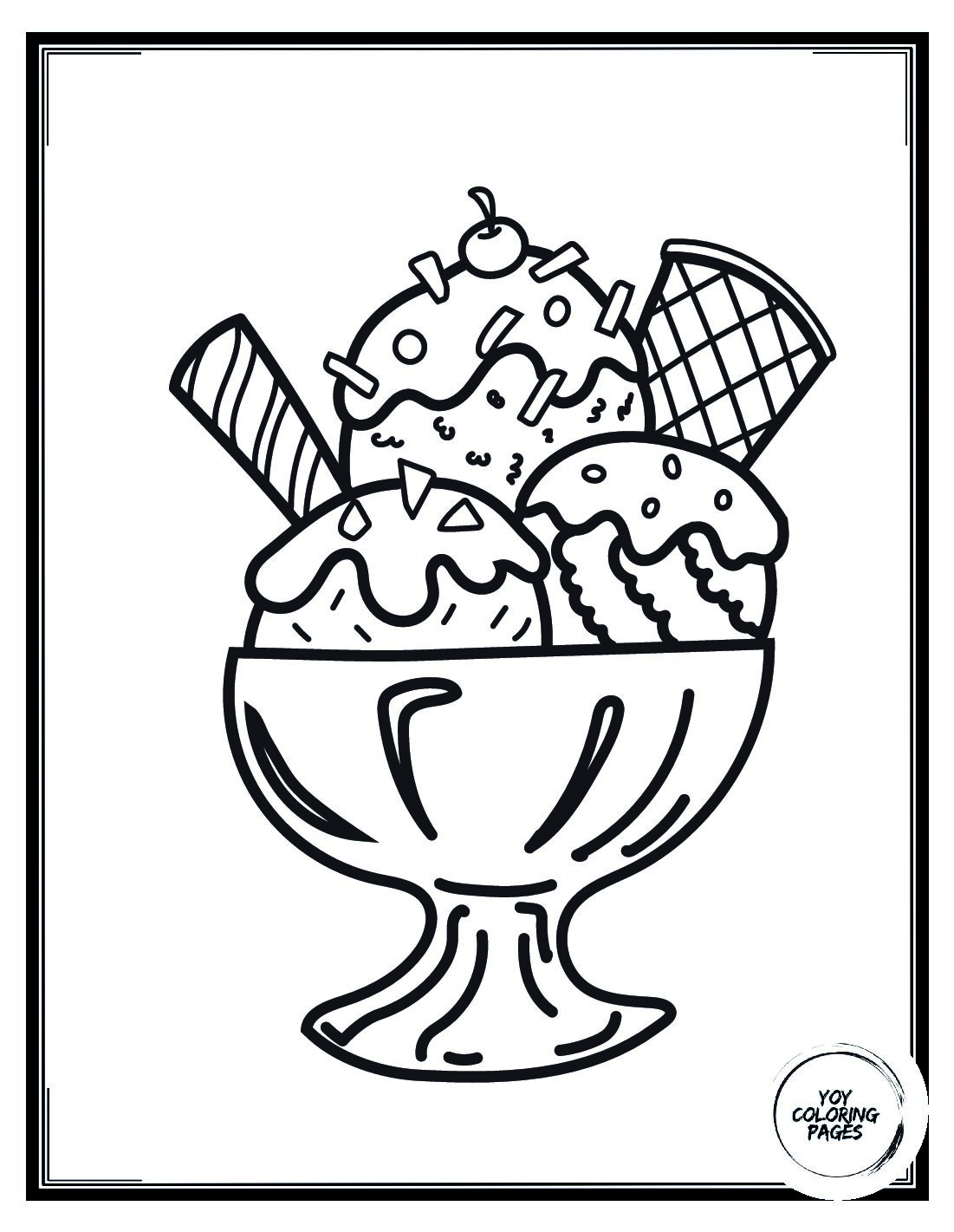 Summer Ice Cream Sundae with Cherries Coloring Sheet pdf