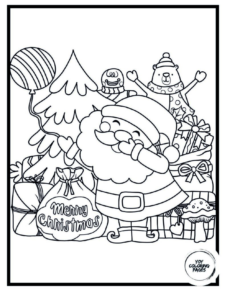 Woodland Animals Decorating Christmas Tree Coloring Page for Kids pdf