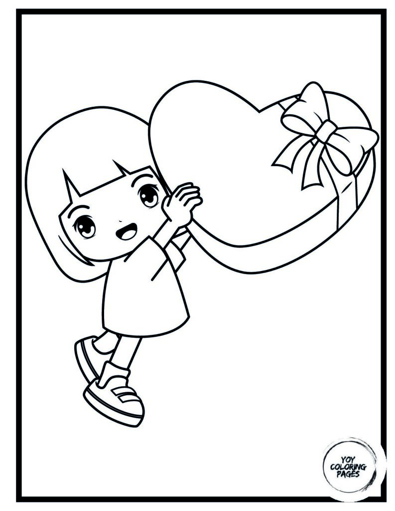 girl Holding Heart Coloring Page pdf