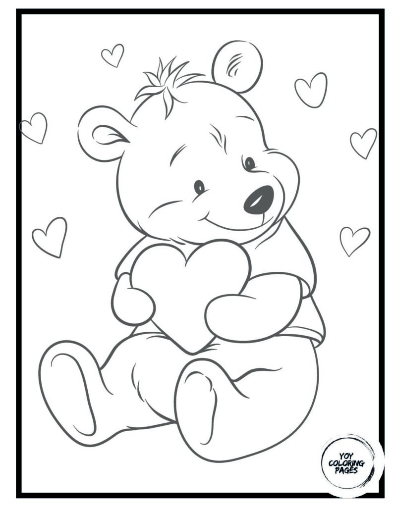 panda boy Holding Heart Coloring Page pdf